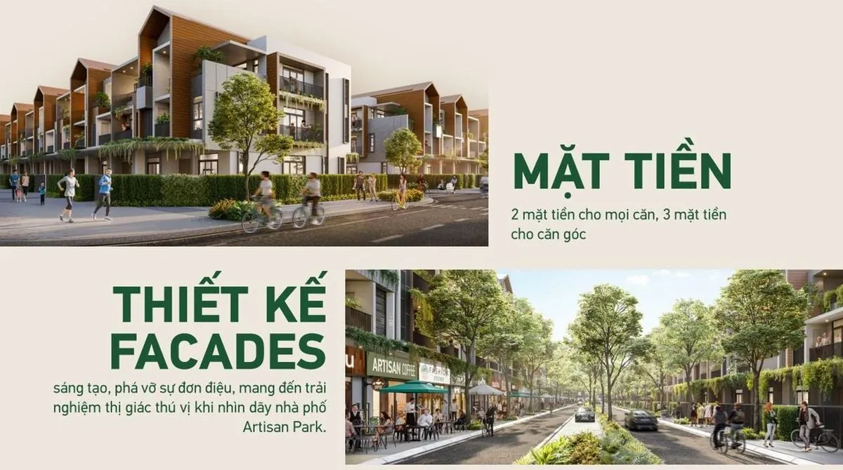 Mặt tiền: 2 mặt tiền mỗi căn, 3 mặt tiền căn góc