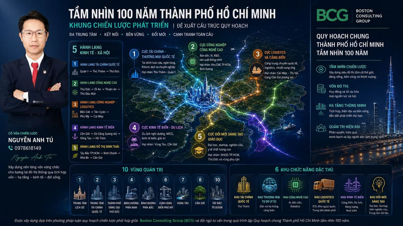 Tầm nhìn 100 năm TP.HCM — Khung chiến lược phát triển · Cấu trúc 5-5-10-6 theo phương án BCG